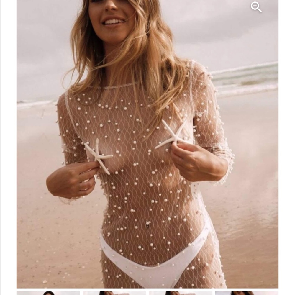 Pearl embellished swim cover up